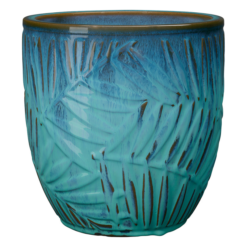 Vase Tropic en terre cuite émaillée, coloris bleu