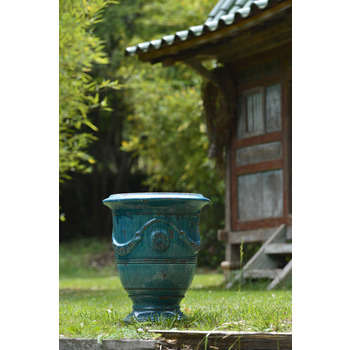 Vase Anduze, patine turquoise Ø 56 x H. 70 cm
