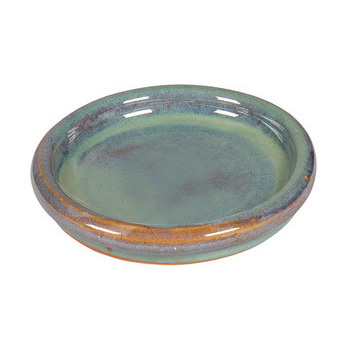 Soucoupe ronde en grès émaillé, coloris jade D16cm