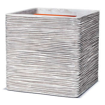 Pot carré strié : ivoire, 30x30x30cm