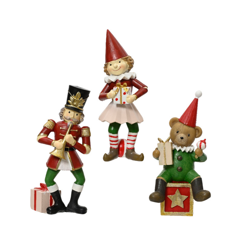 Figurine noël en polyrésine avec jouet h 21 cm