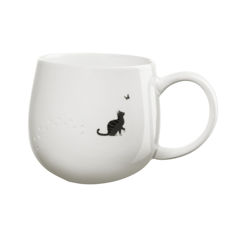 Mug avec relief sablé 'Chat', coloris blanc - D. 1