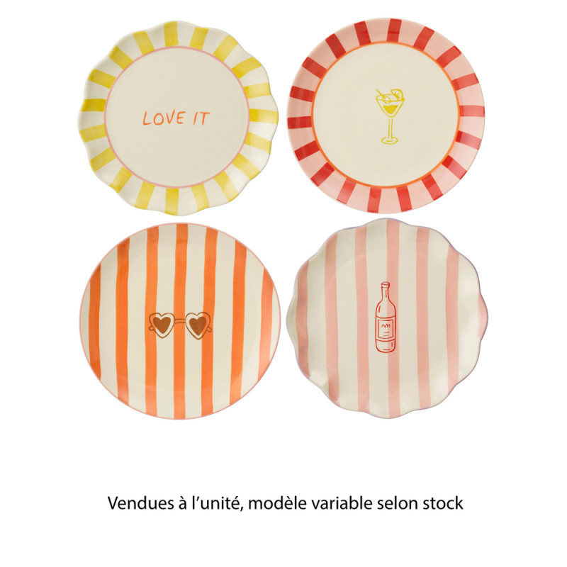 Assiette plate à motif, en céramique, modèles vari