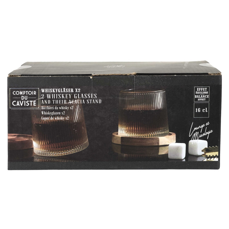 Coffret duo de verres à whisky avec support en aca