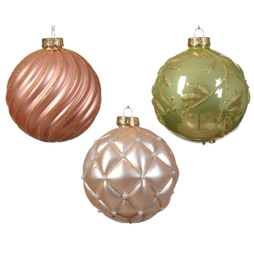 Boule de noël verre ligne-carreaux-feuille D 10 cm