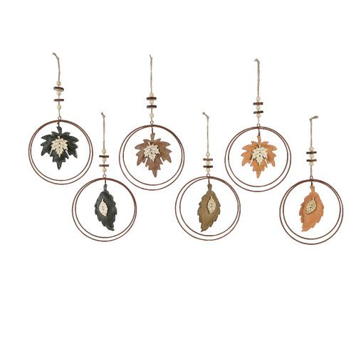 Suspension feuille anneau H 13 cm