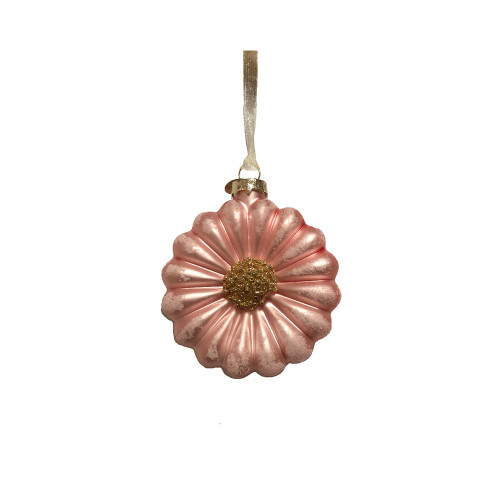 Suspension fleur verre rose paillettes