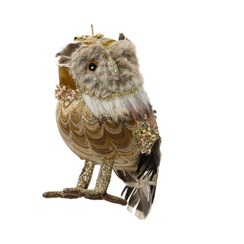 Suspension chouette polyester brun 11x9 H13cm