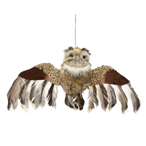 Suspension chouette polyester brun 12x12 H36cm