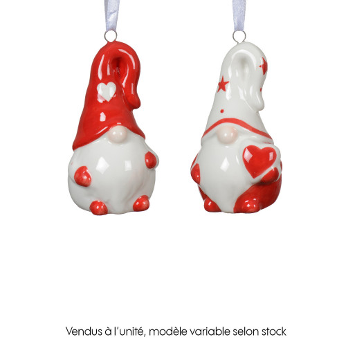 Suspension de Noël : Gnome en dolomite rouge et bl