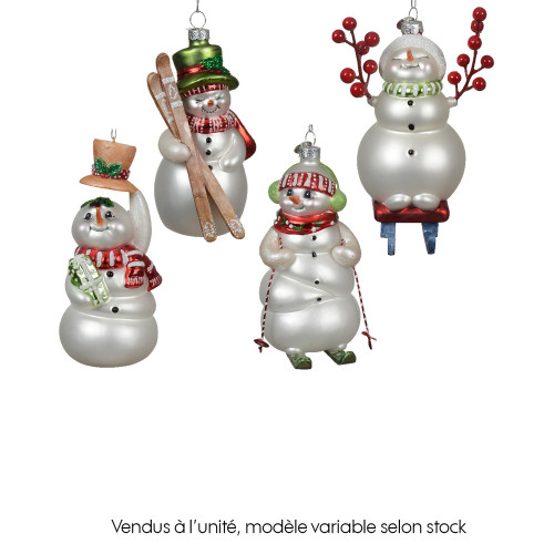 Suspension bonhomme neige verre 13x8. 8 H13cm