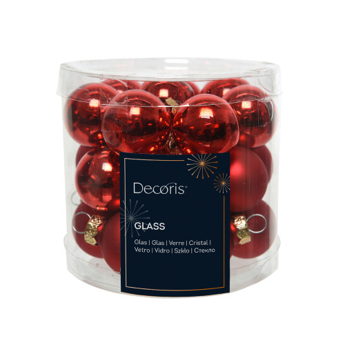 Assortiment 24 boules de Noël en verre, coloris ro