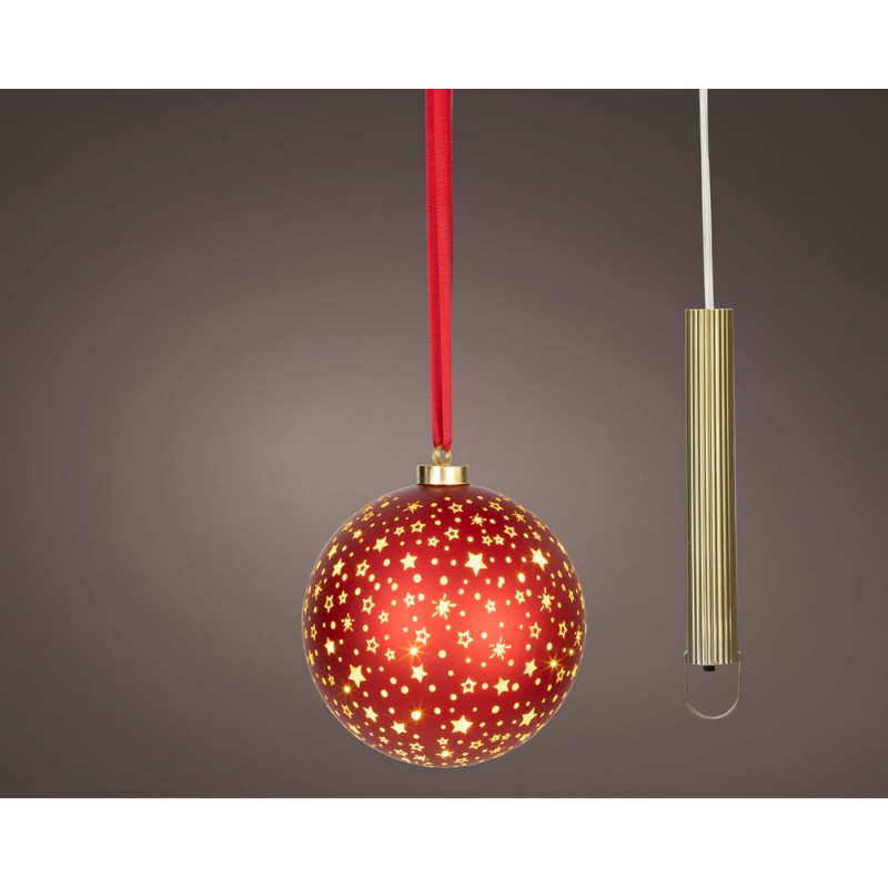 Boule de Noël à suspendre rouge, micro LED blanc c