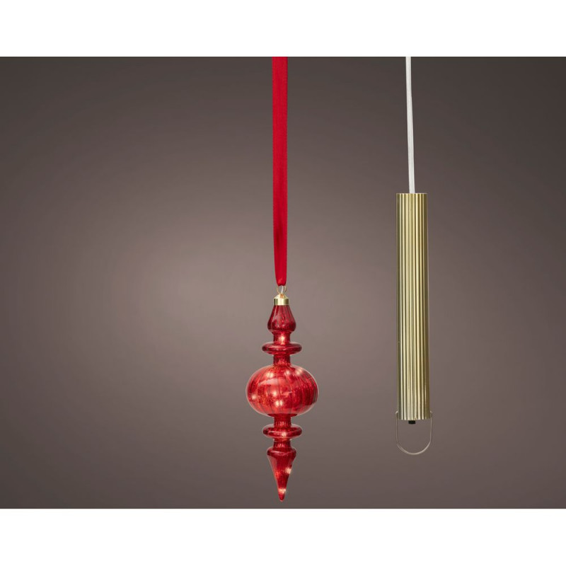 Ornement de Noël rouge, micro LED blanc chaud - H.