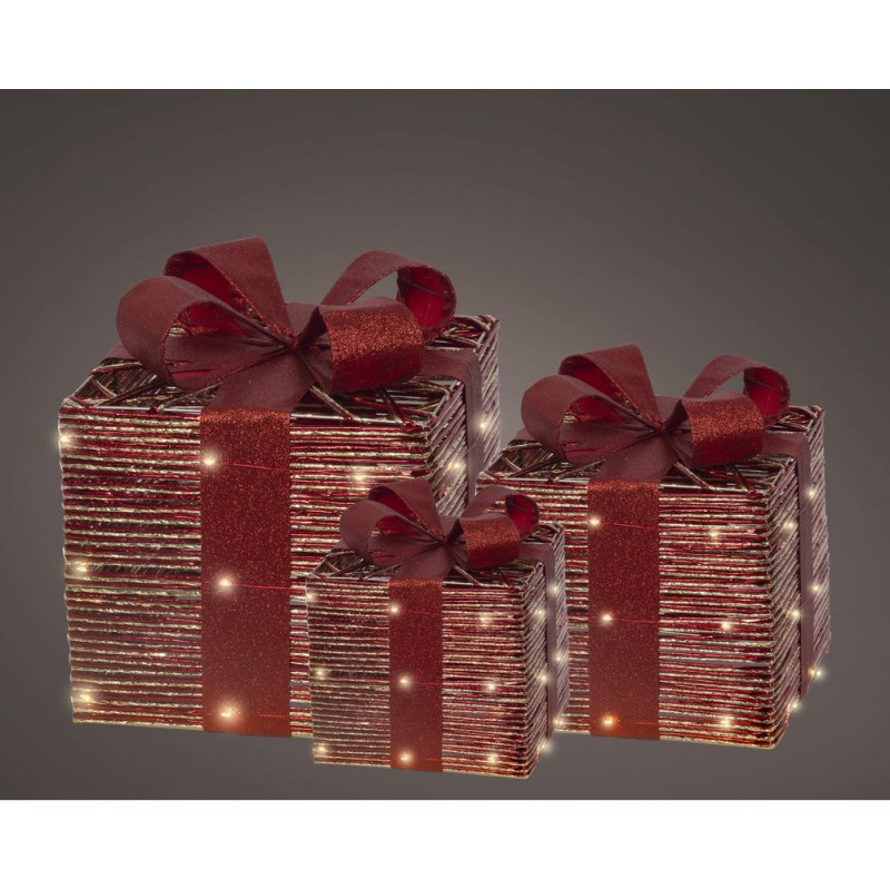 Lot de 3 boites cadeaux, micro LED blanc chaud - H