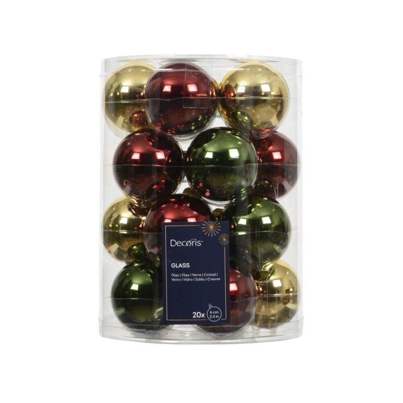 Assortiment 20 boules de Noël en verre, coloris mi