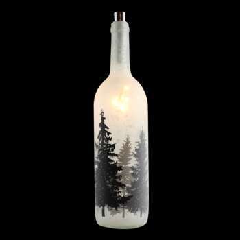 Bouteille lum sapins : verre, blanc, 35cm