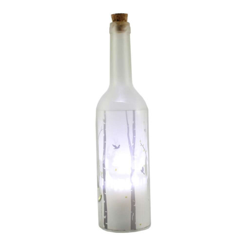 Bouteille lum troncs : verre, blanc, 28cm