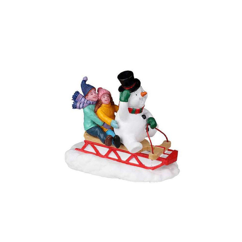 Luge et bonhomme de neige, scène miniature de vill