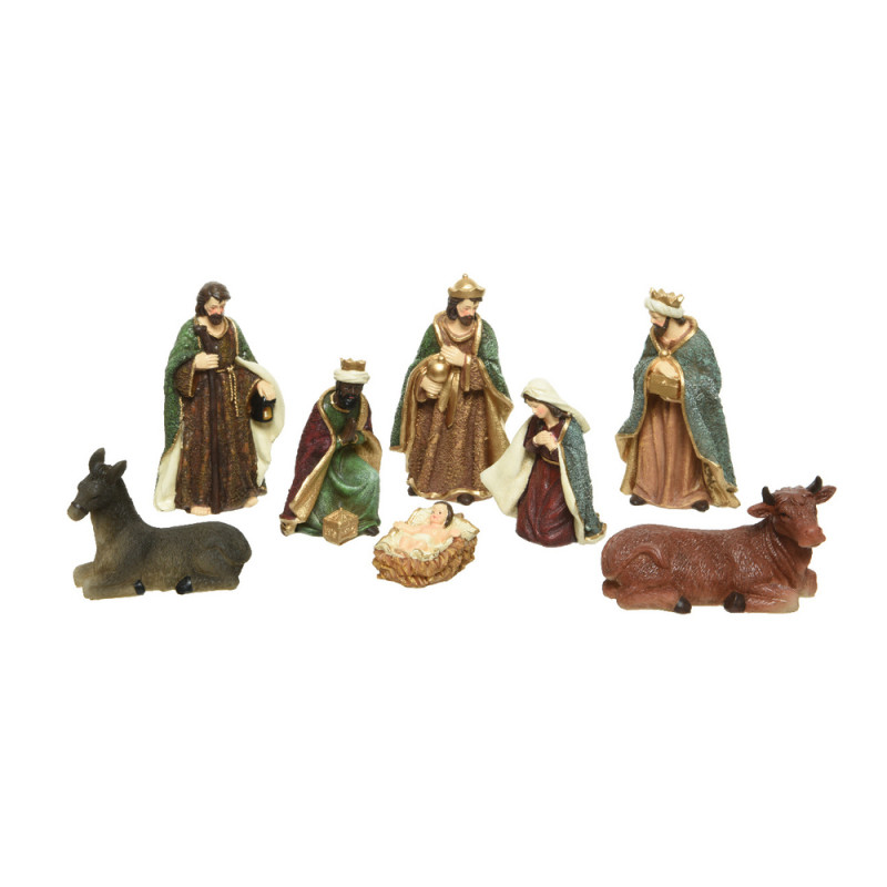 Crèche en polyrésine avec 8 santons 11x7x20cm