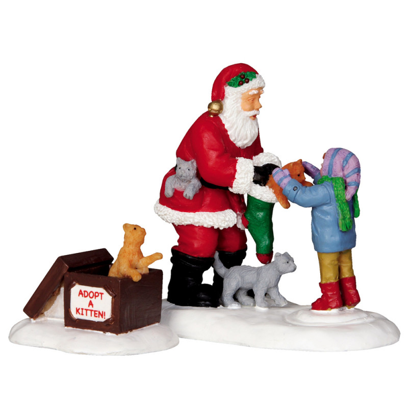 Figurines : Chat offert par le père Noël - H. 7cm