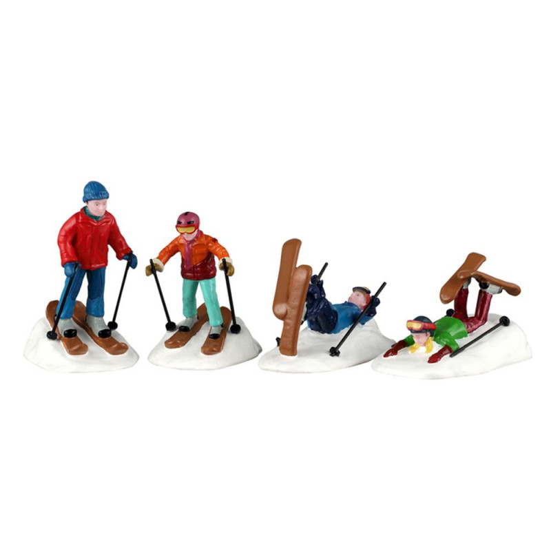 Lot de 4 figurines de Noël : cours de ski - H. 7cm