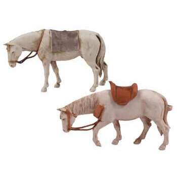Figurine pour village de Noël : Chevaux - H. 10cm