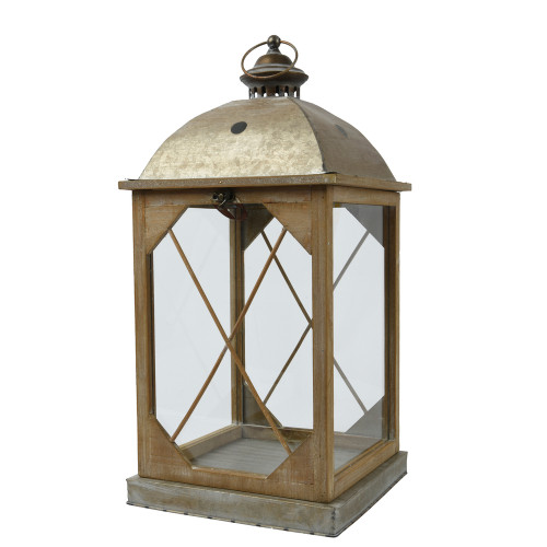 Lanterne en bois, coloris marron - H. 56cm