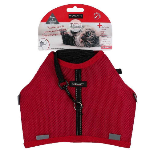 Harnais rouge soft avec laisse 10x120mm pour chat